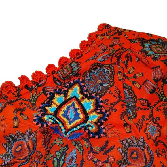 Farm Rio One Shoulder Puff Sleeve Boho Crop Top Red Paisley Floral Embroidered S - Picture 3 of 13